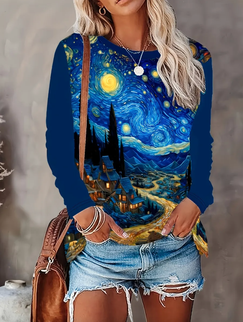 Damen Van Gogh Himmlische Landschaft Shirt