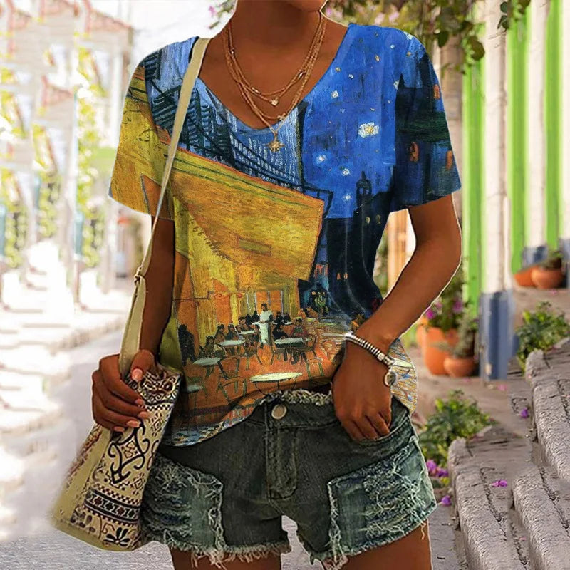 Van Gogh Café Terrace at Night Art Print V-Neck Top