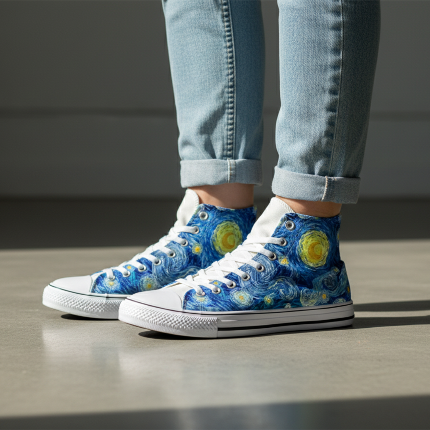 Van Gogh Geïnspireerde Sterrennacht High-Top Sneakers