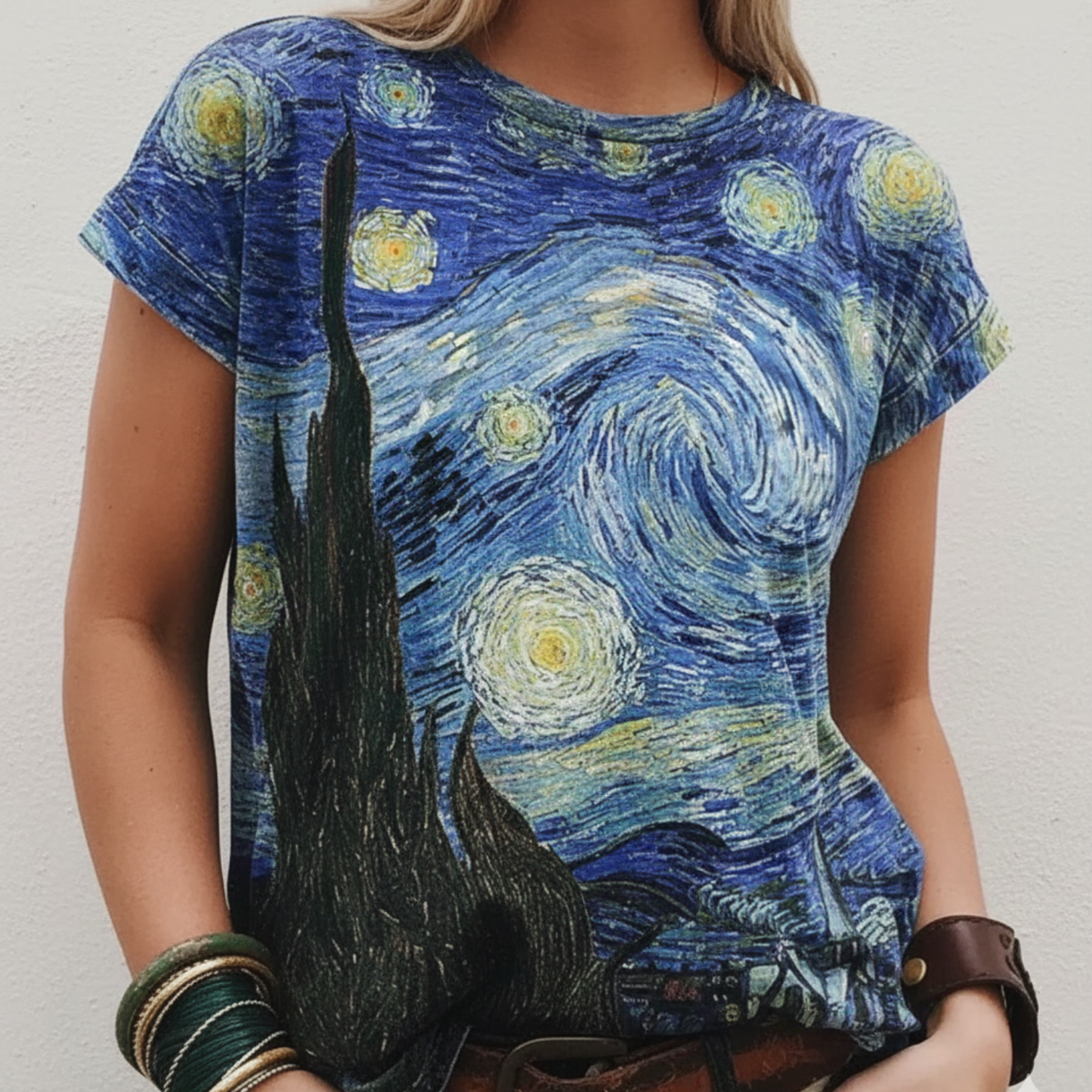 T-Shirt Imprimé Artistique Inspiré de Van Gogh
