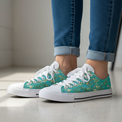 Sneakers Casual Stampa Arte Floreale Turchese