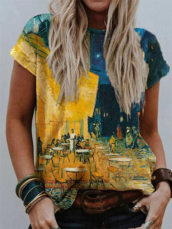 Van Gogh Caféterras Bij Nacht Kunst T-Shirt